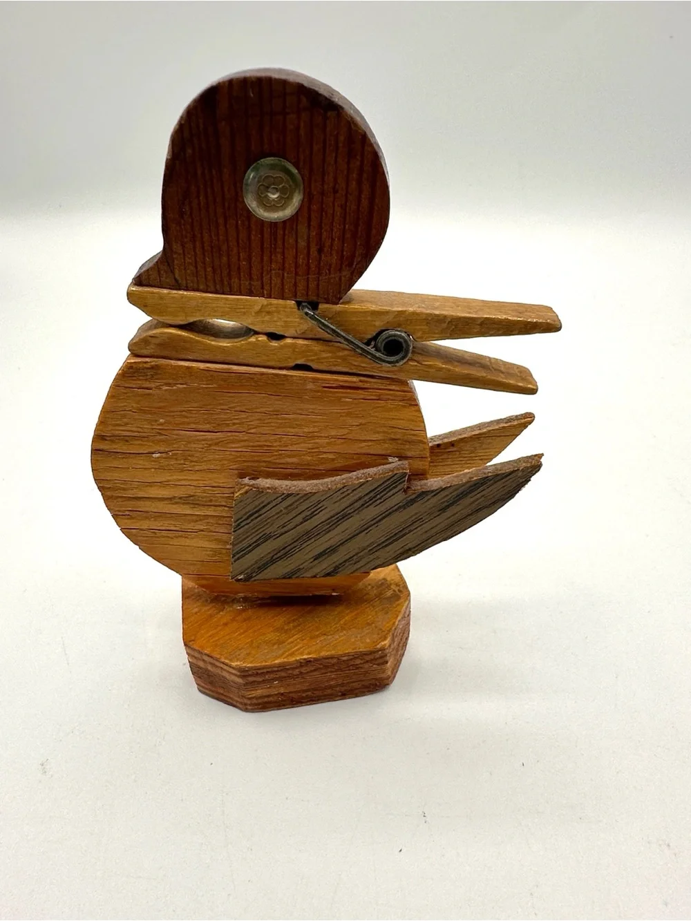 Hand Crafted Wooden Bear Candle Holder & Duck that holds cards. Folk Art